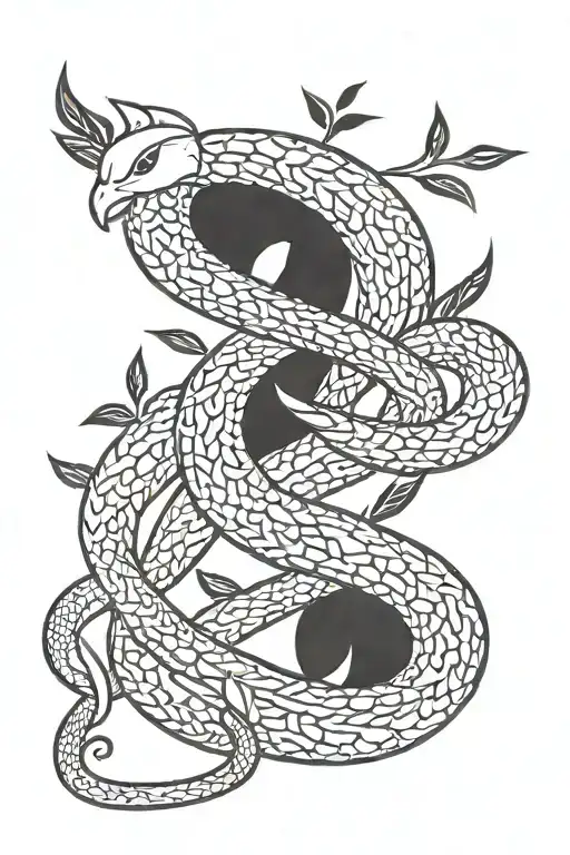 Snake and dove carrying an olive branch tattoo design idea