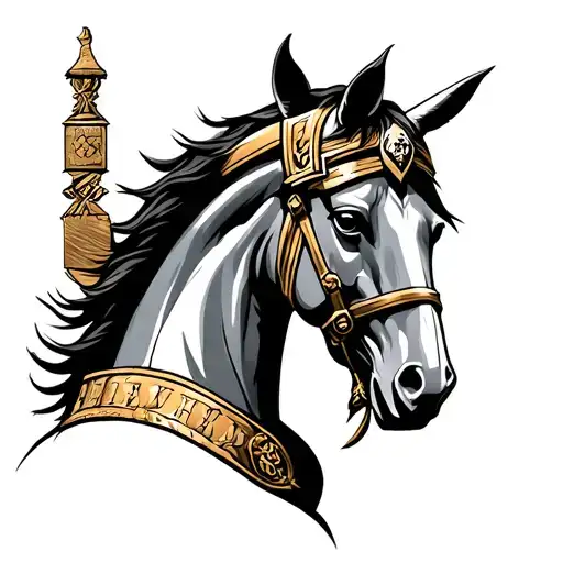 soldier on Roman Horse head tattoo design idea