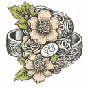 wedding date silver wedding rings flowers intertwined tattoo design idea
