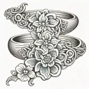 wedding date silver wedding rings flowers intertwined tattoo design idea