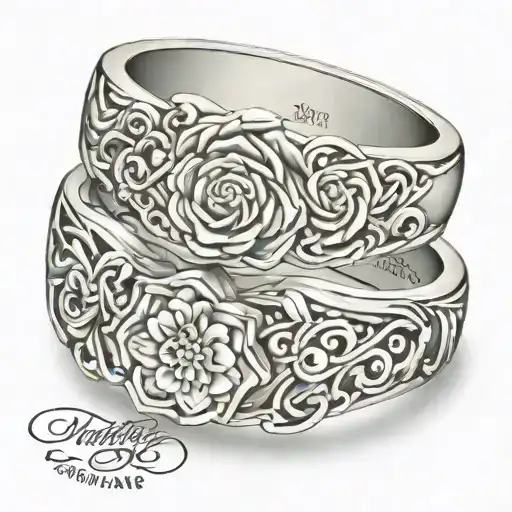 wedding date silver wedding rings flowers intertwined tattoo design idea