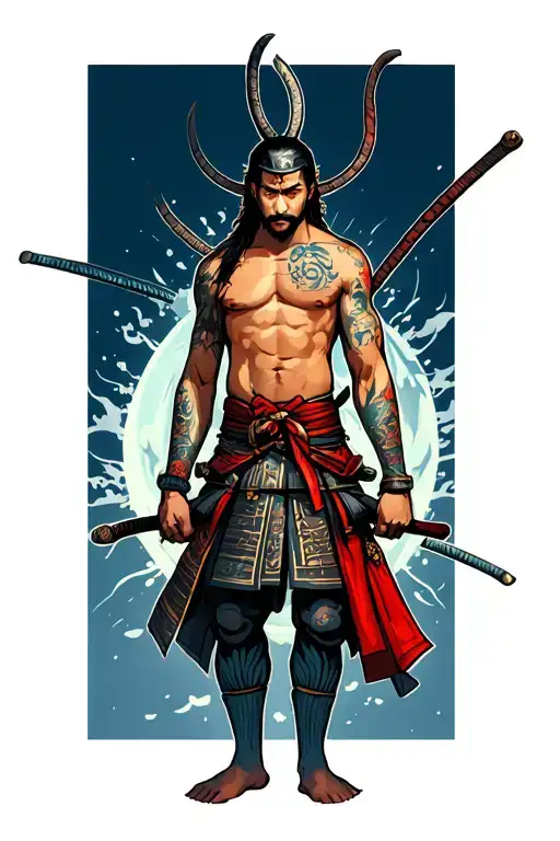 naked samurai with body tattoo design idea