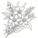 hand holding bluebonnet, edelweiss and heliconia flower stalk tattoo design idea