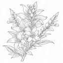 hand holding bluebonnet, edelweiss and heliconia flower stalk tattoo design idea