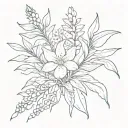 hand holding bluebonnet, edelweiss and heliconia flower stalk tattoo design idea