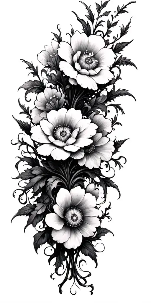 gothic flowers decayed  tattoo design idea