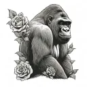 Silverback gorilla with english  rose in his ear  tattoo design idea