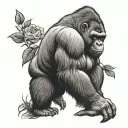 Silverback gorilla with english  rose in his ear  tattoo design idea