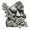 Silverback gorilla with english  rose in his ear  tattoo design idea