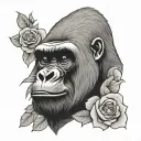 Silverback gorilla with english  rose in his ear  tattoo design idea