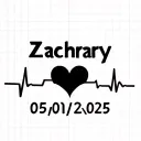 "Zachary 05/01/2025" callgraphy font tattoo with heart beat line tattoo tattoo design idea