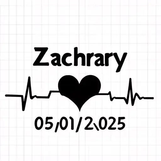 "Zachary 05/01/2025" callgraphy font tattoo with heart beat line tattoo tattoo design idea