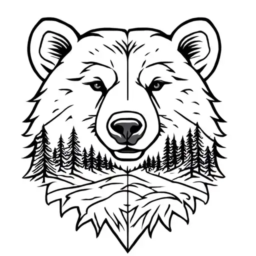 bear head with forests and mountains inside tattoo design idea