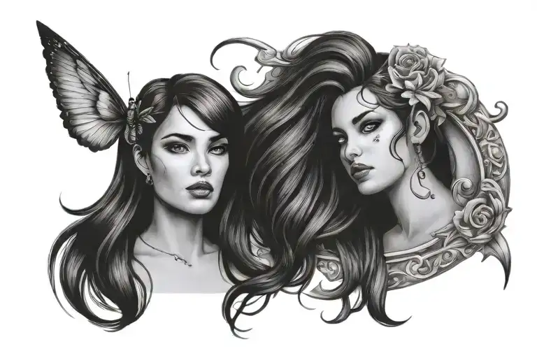 gemini and pisces zodiac sign tattoo design idea