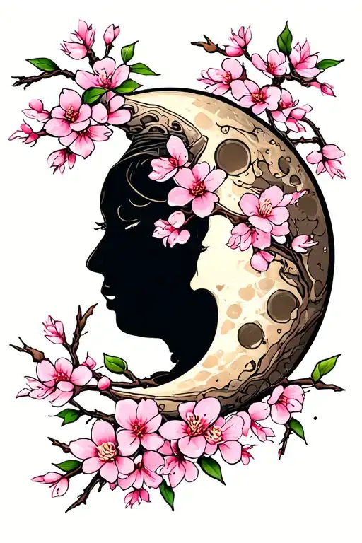 Moon cherry blossom tattoo design idea