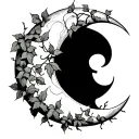 simple line work crecent moon with wrapped ivy leaves tattoo design idea