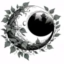 simple line work crecent moon with wrapped ivy leaves tattoo design idea