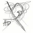 It should have a style that resembles a tattoo. It needs to be striking and memorable. The text "HD" and the number 5 sh tattoo design idea
