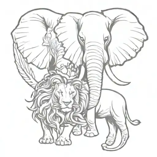 1 elephant and 1 lion tattoo line drawing style tattoo tattoo design idea