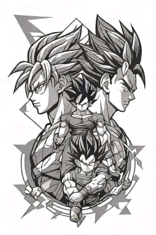 geometric design and goku and vegeta tattoo design idea