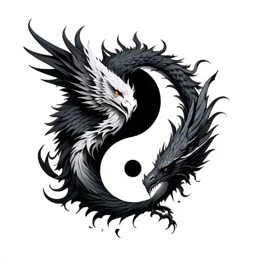 yin yang of a dragon (dark side) and phoenix (light side), but it must not be over detailed cause it will be small tattoo design idea
