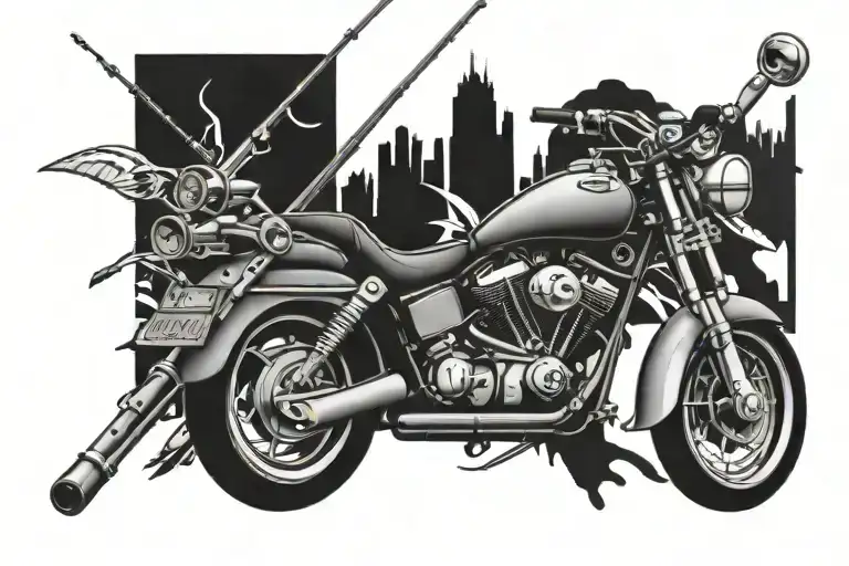 fishing poles with motorcyle tattoo design idea