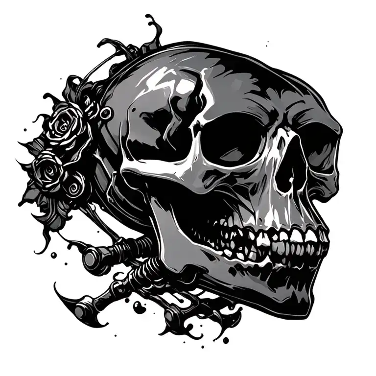 turbo skull with black metal tattoo design idea