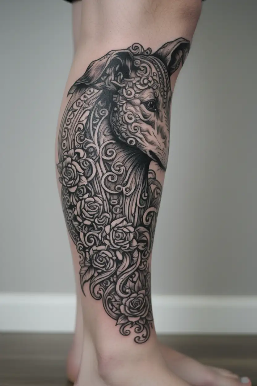 italian sicilian heritge greyhound medusa surrounded tattoo design idea