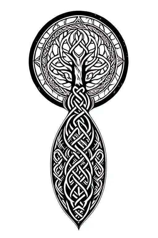 Vegvizir runic circle Celtic knot, tree of life tattoo design idea