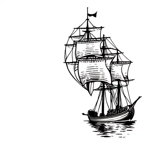 tattoo stencil depicting a colonizer boat sailing tattoo design idea