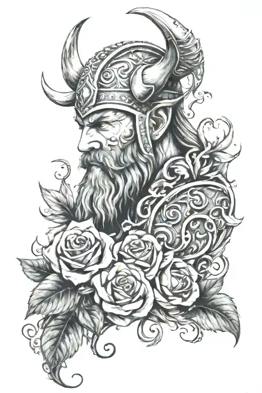 Viking with vines roses and lily flowers  tattoo design idea