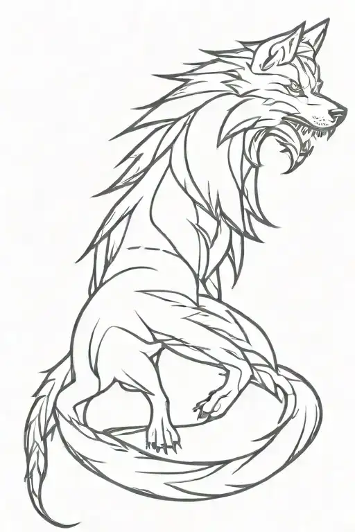 wolf with dragon tattoo design idea