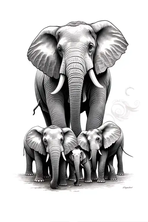 family of 4 elephants tattoo design idea