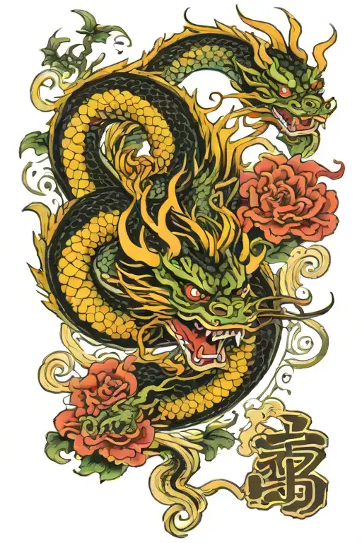 Chinees dragon flying tattoo design idea