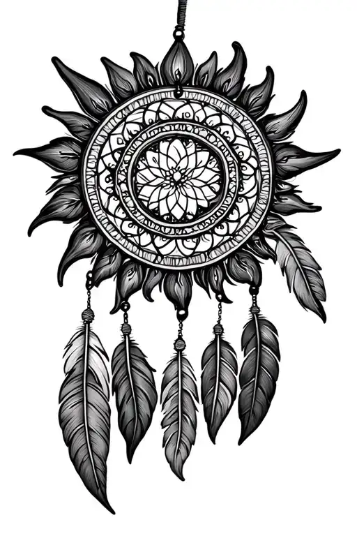 sun mandala dream catcher tattoo design idea