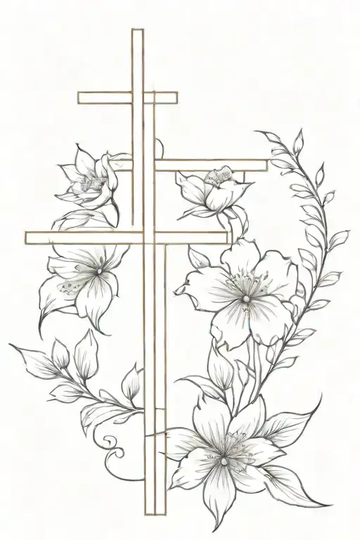 cross "let all you do be done in love" flower bouquet tattoo design idea