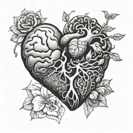 half heart and brain tattoo design idea