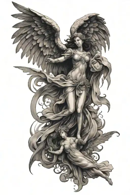 chapel and dark angel falling tattoo design idea