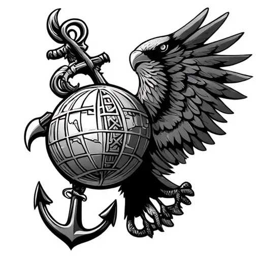 Aztec eagle globe and anchor tattoo design idea