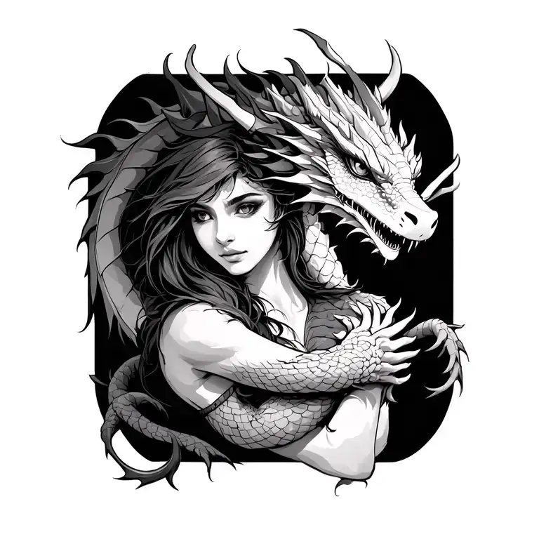 dragon wrapped arms around herself tattoo design idea