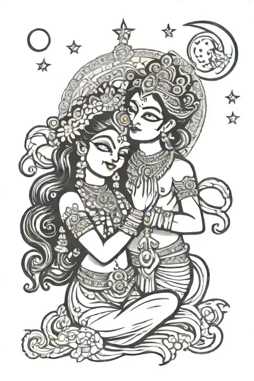 radha krishna love you to the moon tattoo design idea