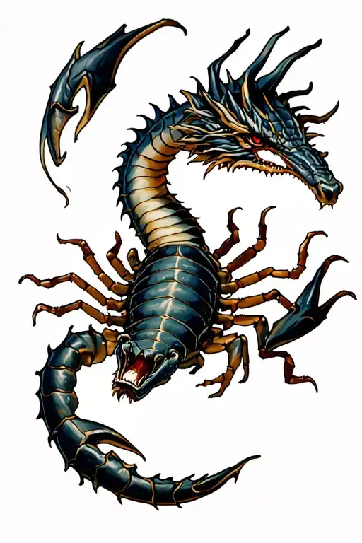 dragon with a scorpion crawling tattoo design idea