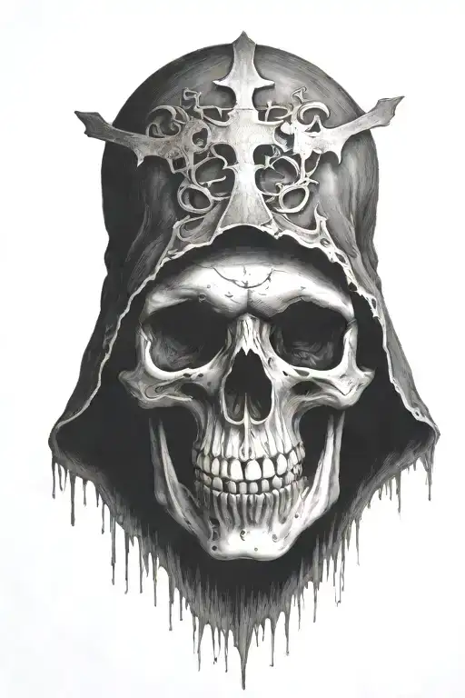 skull with upside-down cross tattoo design idea