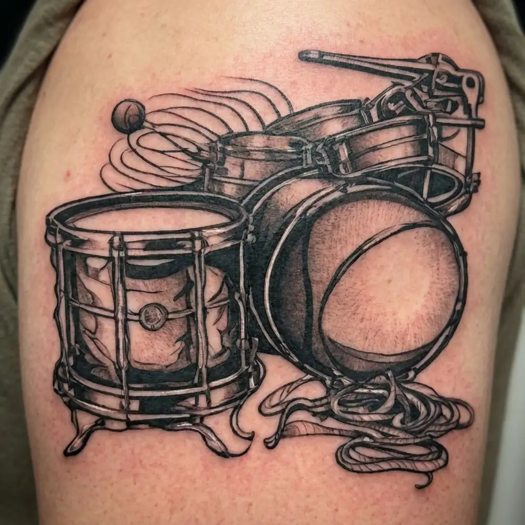 3D basketball in snare drum tattoo design idea