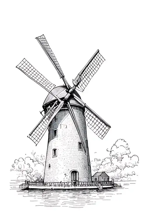 windmill + The Flor de Barcelona panot  tattoo design idea