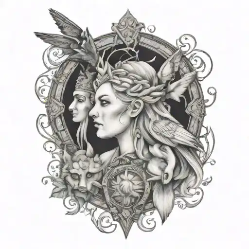 norse mythology tattoo with Maria, Georgia and freya tattoo design idea
