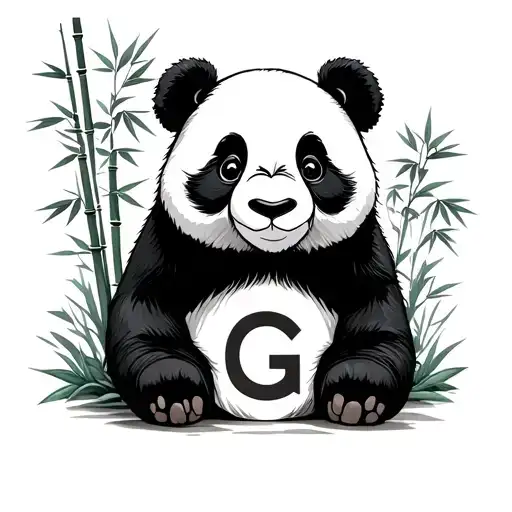 panda with bamboo and letter G on foot tattoo design idea