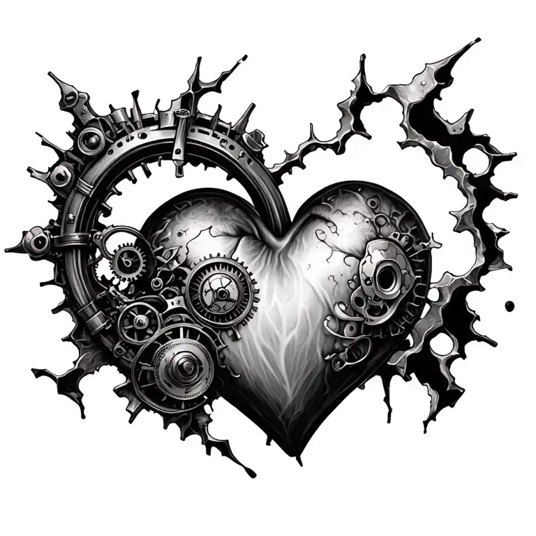 steampunk heart realistic breaking through skin tattoo design idea