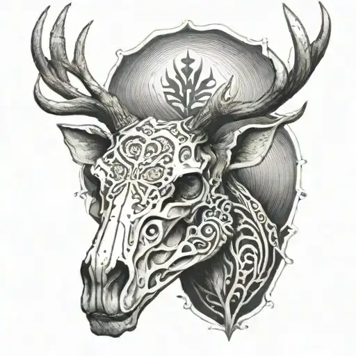 stag skull soft shading tattoo design idea