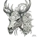 stag skull soft shading tattoo design idea